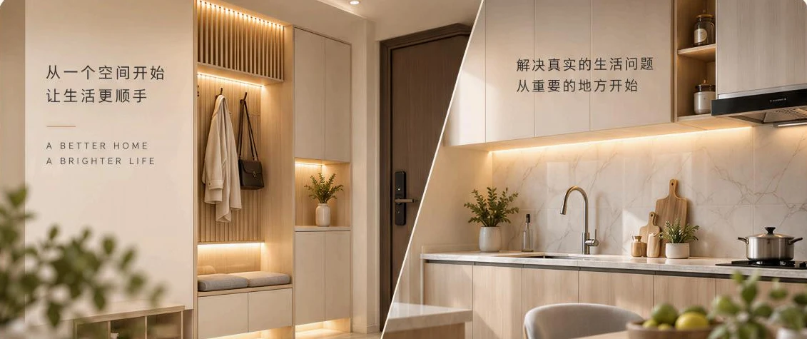玄关与厨房重点改善场景示意